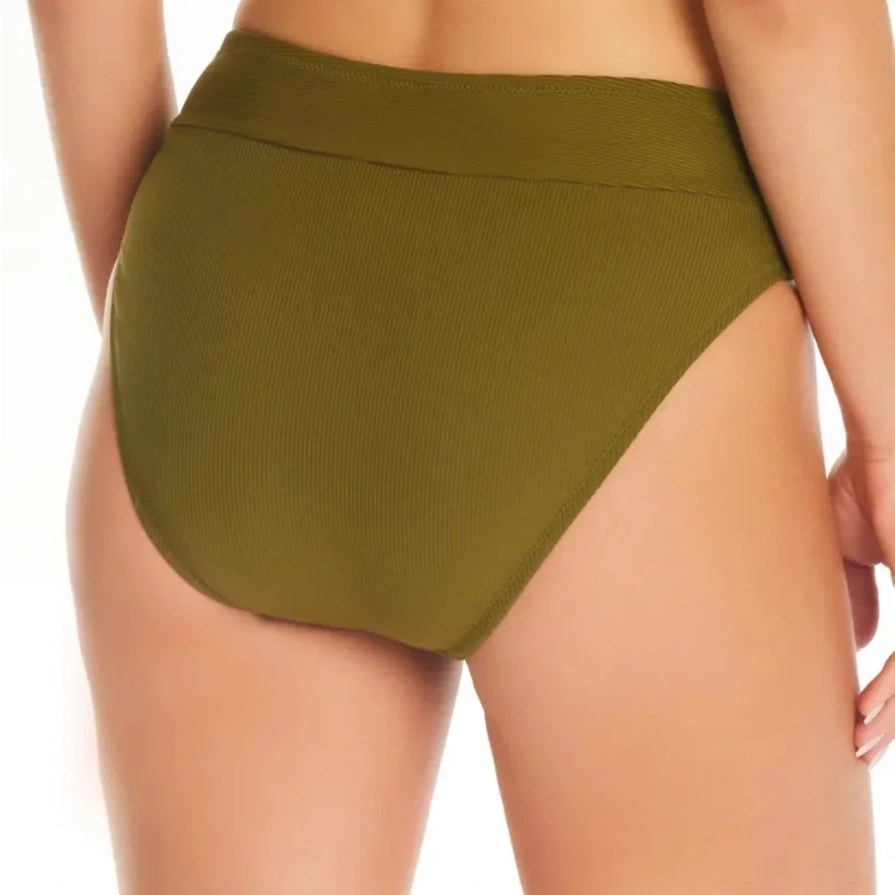 NWT Bar III Green V-Waist High Leg Women's Bikini Bottoms Swimwear Bathing Suit - Picture 2 of 7